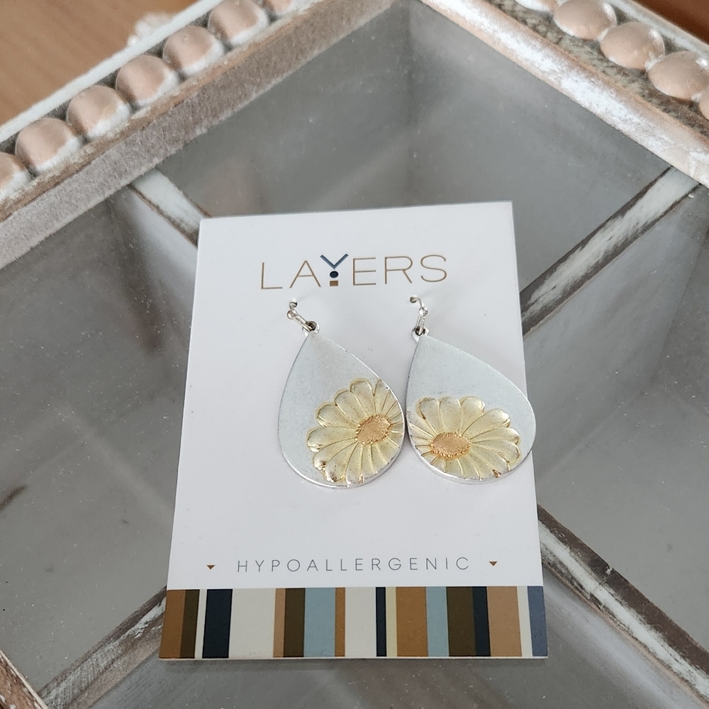 Layers Silver and Gold Daisy Earrings